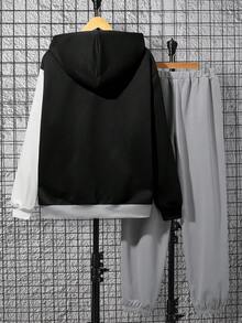 SHEIN 青少年男孩撞色連帽衫和運動褲 - 彩色 - 查看 2