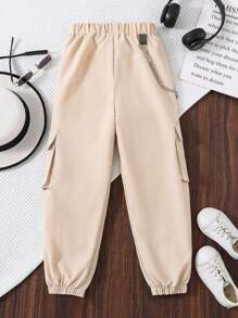 SHEIN Tween Girl Side Pocket Cargo Trousers - Khaki - View 2