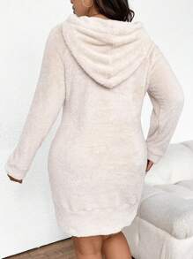 SHEIN Frenchy 加大码女式抽绳长款毛绒卫衣 - 杏色 - 查看 2