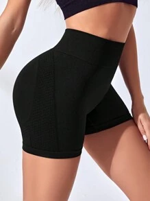 SHEIN Yoga Basic 高彈性無縫運動短褲 - 黑色 - 查看 5