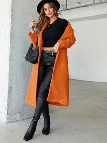 EURMUSE Của phụ nữ Quay xuống Vòng cổ Thắt lưng Len áo - Màu Cam cháy - Xem 5