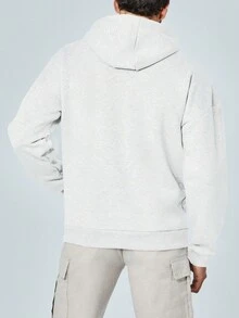 RueChic Nam Chi tiết được vá Túi kangaroo Dây rút Hoodie - trắng - Xem 2