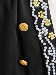 Modelyn Của phụ nữ Nút đơn Áo khoác Với Cơm Hạt Đồ trang trí - màu đen - Xem 6