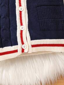 Áo len cardigan không tay kẻ sọc cho bé trai - Xanh đậm - Xem 6