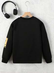 SHEIN Cậu bé Tween Hình sao & khẩu hiệu Áo chui đầu - màu đen - Xem 2