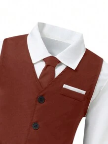 SHEIN Tween Boy 2pcs/Set Comfortable Vest & Pants Suit With Front Button Vest, Shirt Not Included - Burgundy - View 6