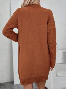 SHEIN LUNE Màu thuần Dệt kim Tay áo dài Đầm Áo len - Rỉ Nâu - Xem 2