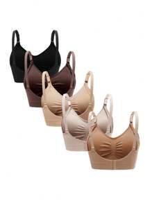 SHEIN Maternity 5pack Solid Ruched Nursing Bra For Mother - Multicolor - View 6