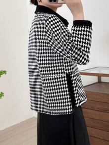 時尚休閒秋季夾克,帶翻領設計 - 黑與白 - 查看 2