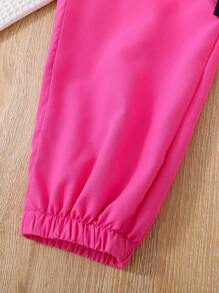 Sparklyn Pantalones Cargo Para Niñas Con Bolsillos De Solapa, Hebilla, Detalle De Cinta Y Cadena - Rosa Fucsia - Ver 3