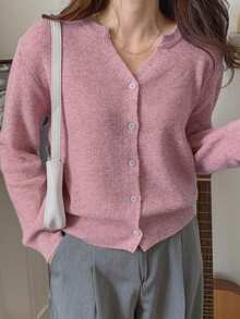 DAZY 女式前扣釦羊毛衫 - 粉色 - 查看 4