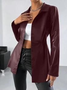 SHEIN BAE Chaqueta De Primavera/otoño De Color Liso - Burdeos - Ver 6