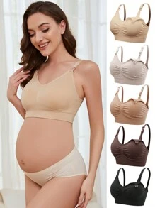 SHEIN Maternity 5pack Solid Ruched Nursing Bra For Mother - Multicolor - View 3