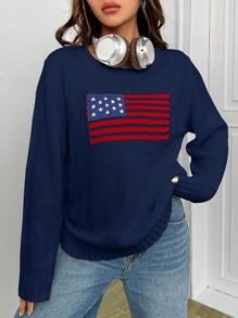 SHEIN EZwear Amerikansk Flagga Tröjor - Marinblå - Visa 3