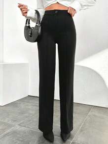 EURMUSE High Waist Straight Leg Pants - Black - View 1