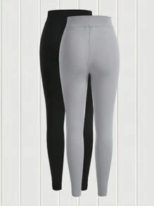 SHEIN EZwear 2 piezas Leggings unicolor de cintura con cordón