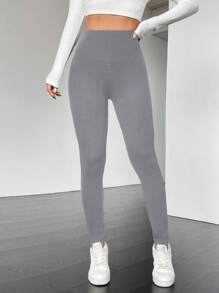 SHEIN Essnce 灰色高腰緊身褲 - 深灰色 - 查看 5