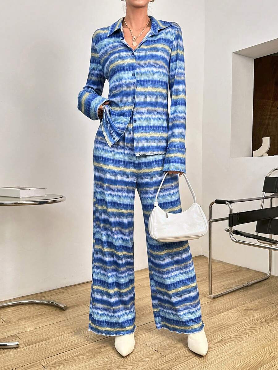 SHEIN Essnce 女士染色t恤和長褲套裝 - 彩色 - 查看 1