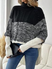 SHEIN LUNE Của phụ nữ Khối màu Lỏng lẻo phù hợp Giải trí Áo len - Xám - Xem 4