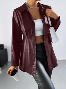 SHEIN BAE Chaqueta De Primavera/otoño De Color Liso - Burdeos - Ver 5