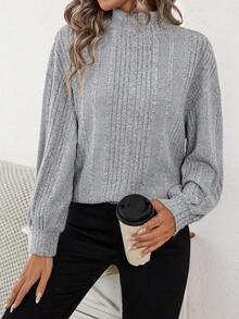 SHEIN LUNE Cổ giả Áo thun Thả vai - Màu Xám nhạt - Xem 4
