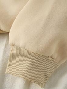 SHEIN EZwear Plus Size Heart & Letter Print Fleece Sweatshirt - Apricot - View 6