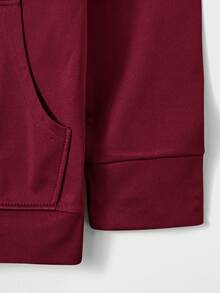 RueChic Nam Khối màu Túi kangaroo Áo Zip Up Hoodie Với Viền tương phản - Màu Đỏ Sâu - Xem 3