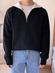 Manfinity Hypemode Nam Khóa kéo một phần tư Thả vai Áo len Without Tee - màu đen - Xem 6