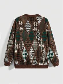 ROMWE Fairycore Chandail casual à col rond à manches longues avec motif géométrique hippie pour femmes, convient pour l'automne/hiver