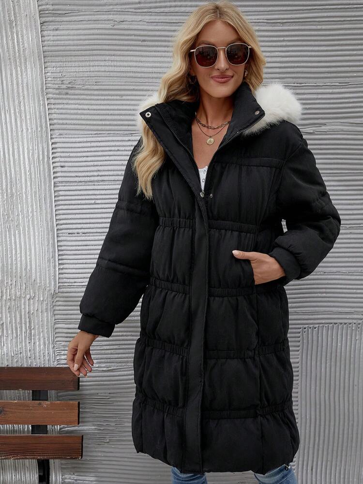 Fuzzy Trim Hooded Padded Padded Coat Clothes Winter Fall Cloth For Women