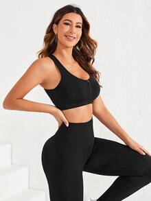Yoga Basic 前拉鍊無縫運動胸罩 - 黑色 - 查看 4