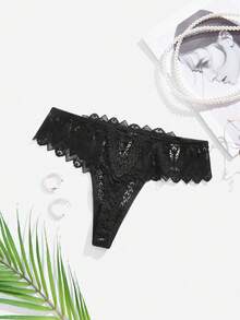Lullawish Floral Lace Thong, Sexy Lingerie - Black - View 2