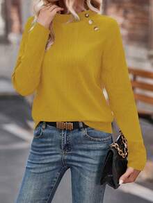 SHEIN LUNE Women's Stand Collar Long Sleeve Shirt - Yellow - View 6