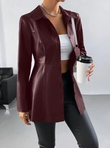 SHEIN BAE Chaqueta De Primavera/otoño De Color Liso - Burdeos - Ver 4