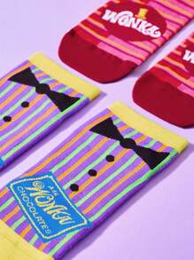 Willy Wonka and the Chocolate Factory X SHEIN 2 cặp Của phụ nữ Sọc Và In Tất mắt cá chân - Nhiều màu - Xem 9