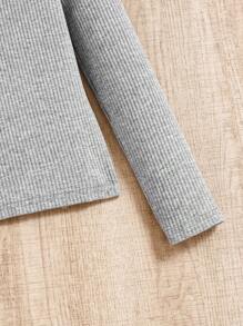 SHEIN Cô gái Tween Viền Ruffle Chi tiết Nút Áo thun - Màu Xám nhạt - Xem 3