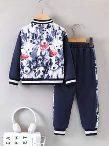 SHEIN Jungen Bomberjacke Mit Comic-grafik & Sweatpants Ohne T-shirt