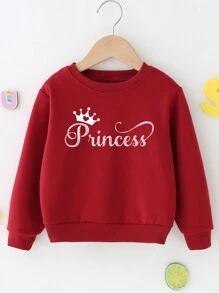 SHEIN 年輕女孩字母印花圓領衫 - 酒紅色 - 查看 1