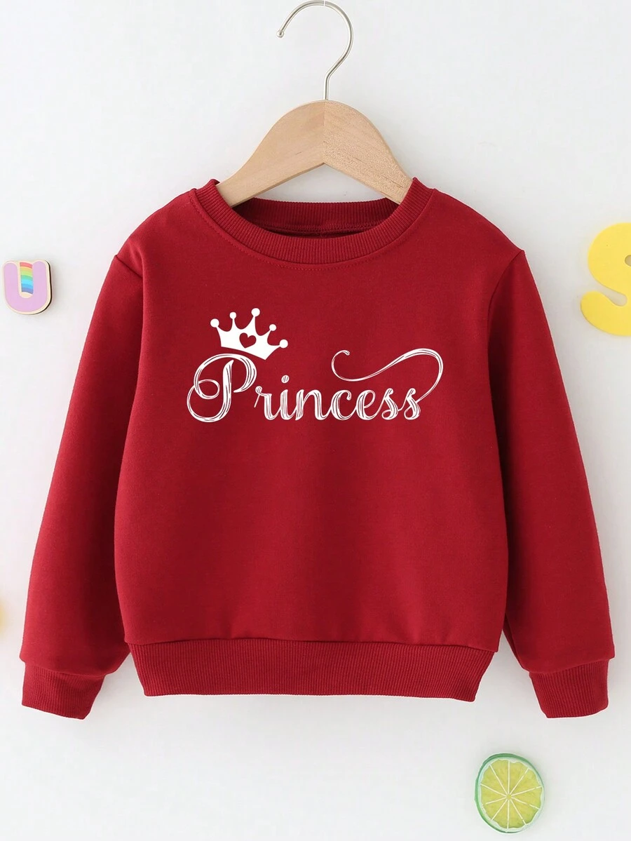 SHEIN 年輕女孩字母印花圓領衫 - 酒紅色 - 查看 1