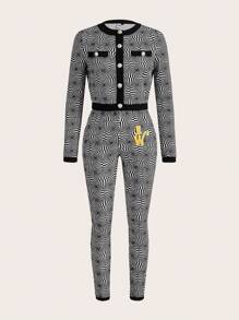 Willy Wonka and the Chocolate Factory X SHEIN Allover Print Button Front Jacket & Pants
