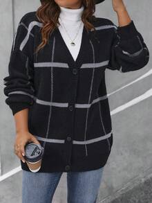 Calvaya Plus Size Women's Striped Cardigan - Black - View 7