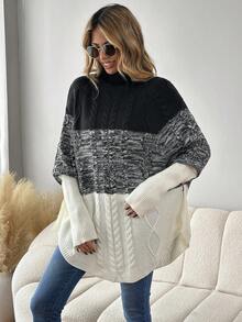 SHEIN LUNE Của phụ nữ Khối màu Lỏng lẻo phù hợp Giải trí Áo len - Xám - Xem 3