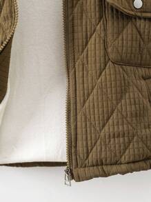 男童鑽石格紋拼接加厚連帽外套,帶口袋 - 軍綠色 - 查看 8