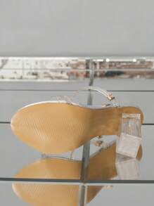 de moda de mujeres cristal transparente Zapatos de tacón de aguja con con diamante de imitación con diseño con hebilla fácil a desgaste cómodo Sandalias - Plateado - Ver 5