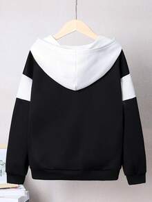 SHEIN 青少年男孩字母图案双色拉链卫衣 - 黑色 - 查看 2