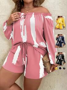 SHEIN Holidaya Bộ thời trang Plus Size Đồ họa Giải trí - Hồng - Xem 1