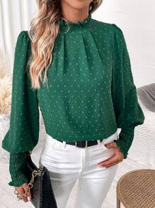 SHEIN Clasi 領口褶細節襯衫 - 墨綠色 - 查看 1