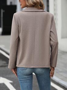 Solid Color Zipper Front Collar Woolen Jacket - Coffee Brown - View 2