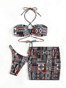 SHEIN Swim Women's Vintage Floral Print Bikini Set Summer Beach - Multicolor - View 7