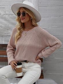 SHEIN Frenchy 女款純色綴接袖毛衣 - 粉色 - 查看 3